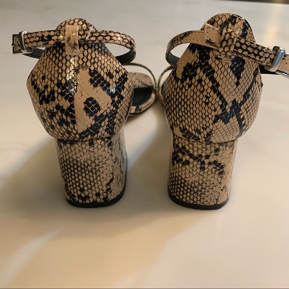 Women’s ASOS Design Snake Print Block Heeled Sandals With Ankle Strap - Picture 7 of 13